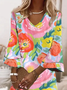 Damen Geblümt Halbarm Sommer Print Kleid V-Ausschnitt Täglich Lässig Maxikleid H-Linie Kleid