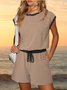 Damen Gestreift Rundhals Kurzarm Lässig Sommer Jumpsuit