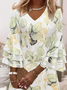 Damen Geblümt Halbarm Sommer Print Kleid V-Ausschnitt Täglich Lässig Maxikleid H-Linie Kleid