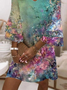 Damen Abstrakt Halbarm Sommer Print Kleid V-Ausschnitt Täglich Lässig Maxikleid H-Linie Kleid