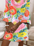 Damen Geblümt Halbarm Sommer Print Kleid V-Ausschnitt Täglich Lässig Maxikleid H-Linie Kleid