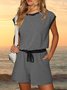Damen Gestreift Rundhals Kurzarm Lässig Sommer Jumpsuit