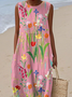 Damen Geblümt Ärmellos Sommer Print Kleid Rundhals Täglich Lässig Maxikleid Tanktop H-Linie Kleid