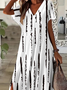 Damen Gestreift Kurzarm Sommer Print Kleid V-Ausschnitt Täglich Lässig Maxikleid X-Linie Kleid