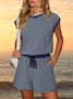 Damen Gestreift Rundhals Kurzarm Lässig Sommer Jumpsuit