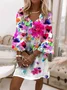 Damen Geblümt Halbarm Sommer Print Kleid V-Ausschnitt Täglich Lässig Maxikleid H-Linie Kleid