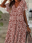 Damen Geblümt Kurzarm Sommer Print Kleid V-Ausschnitt Täglich Lässig Maxikleid X-Linie Kleid