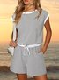 Damen Gestreift Rundhals Kurzarm Lässig Sommer Jumpsuit