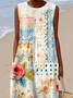 Damen Geblümt Ärmellos Sommer Print Kleid Rundhals Täglich Lässig Maxikleid Tanktop H-Linie Kleid