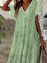 Damen Abstrakt Kurzarm Sommer Print Kleid V-Ausschnitt Täglich Lässig Maxikleid X-Linie Kleid