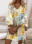 Damen Geblümt Halbarm Sommer Print Kleid V-Ausschnitt Täglich Lässig Maxikleid H-Linie Kleid