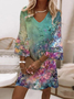 Damen Abstrakt Halbarm Sommer Print Kleid V-Ausschnitt Täglich Lässig Maxikleid H-Linie Kleid