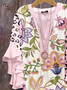 Damen Geblümt Halbarm Bluse Sommer Print V-Ausschnitt Täglich Lässig Oberteile