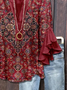 Damen Geblümt Halbarm Bluse Sommer Print V-Ausschnitt Täglich Lässig Oberteile