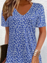 Damen Geblümt Kurzarm Sommer Print Kleid V-Ausschnitt Täglich Lässig Midi Passen & Flare Kleid A-Linien-Kleid