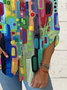 Damen Geometrisch Langarm Bluse Frühling/Herbst Print Stehkragen Täglich Lässig Oberteile