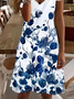 Damen Geblümt Kurzarm Sommer Print Kleid V-Ausschnitt Täglich Lässig Midi Passen & Flare Kleid A-Linien-Kleid