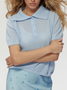 Damen Unifarben Kurzarm T-Shirts T-Shirt Schalkragen Schnalle Lässig Sommer Oberteile