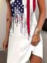 Damen Tag der Unabhängigkeit (Flagge) Ärmellos Sommer Print Kleid Gekerbt Täglich Lässig Mini Tanktop H-Linie Kleid