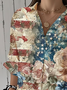 Damen Geblümt Dreiviertelärmel Bluse Frühling/Herbst Print Hemdkragen Täglich Lässig Oberteile