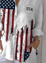 Damen Tag der Unabhängigkeit (Flagge) Dreiviertelärmel Bluse Frühling/Herbst Print Hemdkragen Täglich Lässig Oberteile