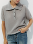 Damen Unifarben Kurzarm T-Shirts T-Shirt Schalkragen Schnalle Lässig Sommer Oberteile