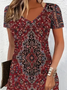 Damen Geblümt Kurzarm Sommer Print Kleid V-Ausschnitt Täglich Lässig Midi Passen & Flare Kleid A-Linien-Kleid