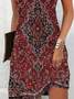 Damen Geblümt Kurzarm Sommer Print Kleid V-Ausschnitt Täglich Lässig Midi Passen & Flare Kleid A-Linien-Kleid