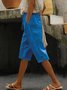 Damen Unifarben Caprihosen Elastische Taille Hose Lässig Sommer Hose