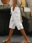 Damen Unifarben Caprihosen Elastische Taille Hose Lässig Sommer Hose