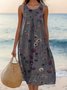 Damen Geblümt Ärmellos Sommer Kleid Rundhals Täglich Lässig Midi A-Linien-Kleid