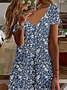 Damen Geblümt Kurzarm Sommer Print Kleid V-Ausschnitt Täglich Lässig Midi Passen & Flare Kleid A-Linien-Kleid