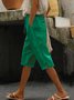 Damen Unifarben Caprihosen Elastische Taille Hose Lässig Sommer Hose