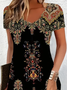 Damen Geblümt Kurzarm Sommer Print Kleid V-Ausschnitt Täglich Lässig Midi Passen & Flare Kleid A-Linien-Kleid