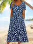 Damen Geblümt Halbarm Sommer Print Kleid Rundhals Täglich Lässig Maxikleid A-Linien-Kleid