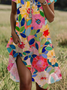 Damen Geblümt Kurzarm Sommer Print Kleid Rundhals Täglich Lässig Mini Tunika H-Linie Kleid