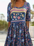 Damen Geblümt Halbarm Sommer Print Kleid Rundhals Täglich Lässig Maxikleid A-Linien-Kleid