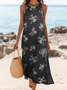 Damen Geblümt Ärmellos Sommer Print Kleid Rundhals Täglich Lässig Maxikleid Tanktop H-Linie Kleid