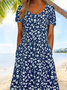 Damen Geblümt Halbarm Sommer Print Kleid Rundhals Täglich Lässig Maxikleid A-Linien-Kleid