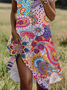 Damen Geblümt Kurzarm Sommer Print Kleid Rundhals Täglich Lässig Mini Tunika H-Linie Kleid