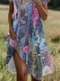Damen Geblümt Kurzarm Sommer Print Kleid Rundhals Täglich Lässig Mini Tunika H-Linie Kleid