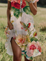 Damen Geblümt Kurzarm Sommer Print Kleid Rundhals Täglich Lässig Mini Tunika H-Linie Kleid
