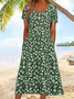 Damen Geblümt Halbarm Sommer Print Kleid Rundhals Täglich Lässig Maxikleid A-Linien-Kleid
