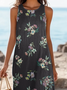 Damen Geblümt Ärmellos Sommer Print Kleid Rundhals Täglich Lässig Maxikleid Tanktop H-Linie Kleid