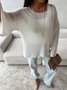 Damen Unifarben Gewebe Frühling/Herbst Lässig Langarm Schulterfrei Baumwolle Pullover