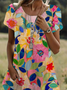 Damen Geblümt Kurzarm Sommer Print Kleid Rundhals Täglich Lässig Mini Tunika H-Linie Kleid