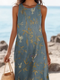 Damen Geblümt Ärmellos Sommer Print Kleid Rundhals Täglich Lässig Maxikleid Tanktop H-Linie Kleid