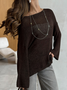 Damen Unifarben Gewebe Frühling/Herbst Lässig Langarm Schulterfrei Baumwolle Pullover