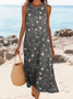 Damen Geblümt Ärmellos Sommer Print Kleid Rundhals Täglich Lässig Maxikleid Tanktop H-Linie Kleid