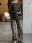 Damen Unifarben Gewebe Frühling/Herbst Lässig Langarm Schulterfrei Baumwolle Pullover